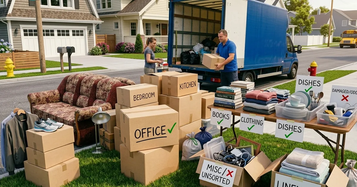Sorted donation items labeled by category showing what the Salvation Army accepts and what it will not take